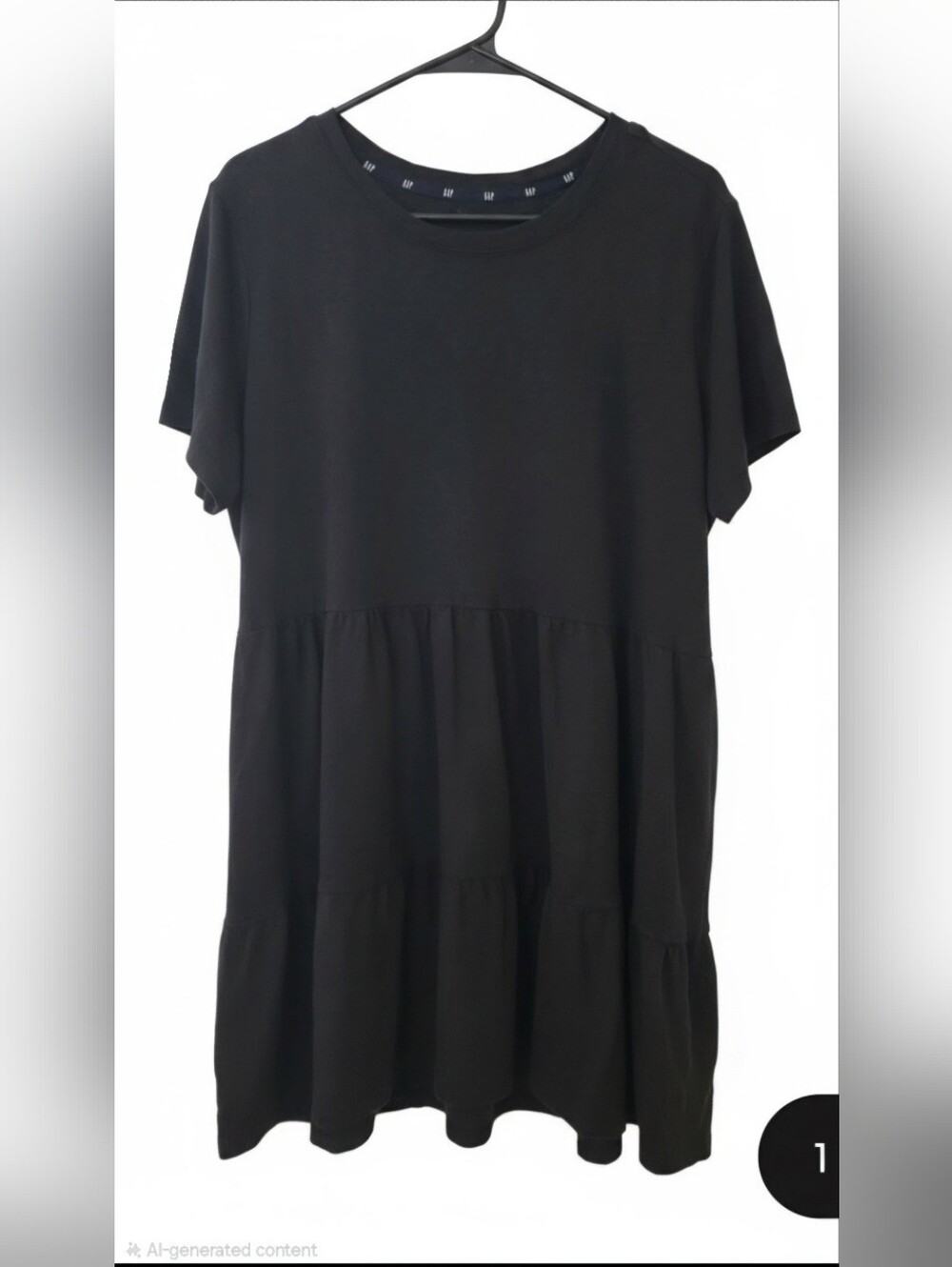 GAP Women's Dress XXL Black Cotton Tiered Short Sleeve Ruffle